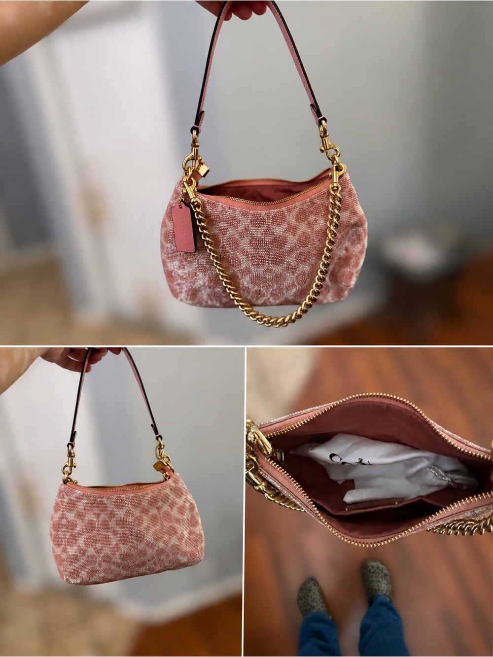 Coach Pink Satin Beaded Teri - Picture 4 of 4